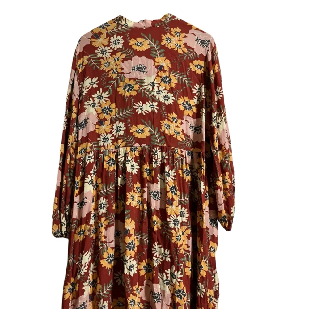 Women's Free Assembly Long Sleeve Floral Dress XXL Red Yellow - Picture 3 of 7